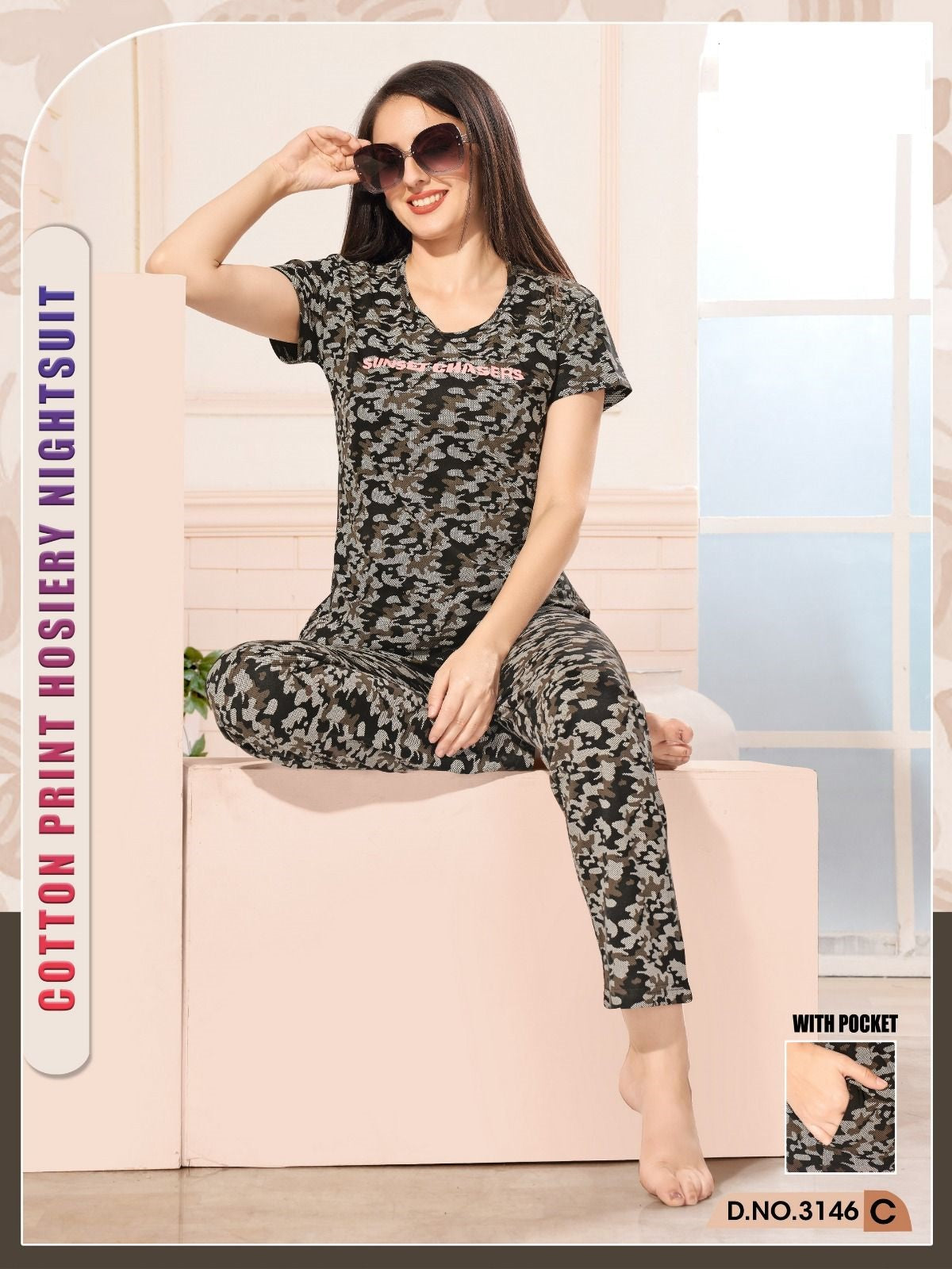 3146C Wld Hosiery Cotton Pyjama Night Suits Wholesaler