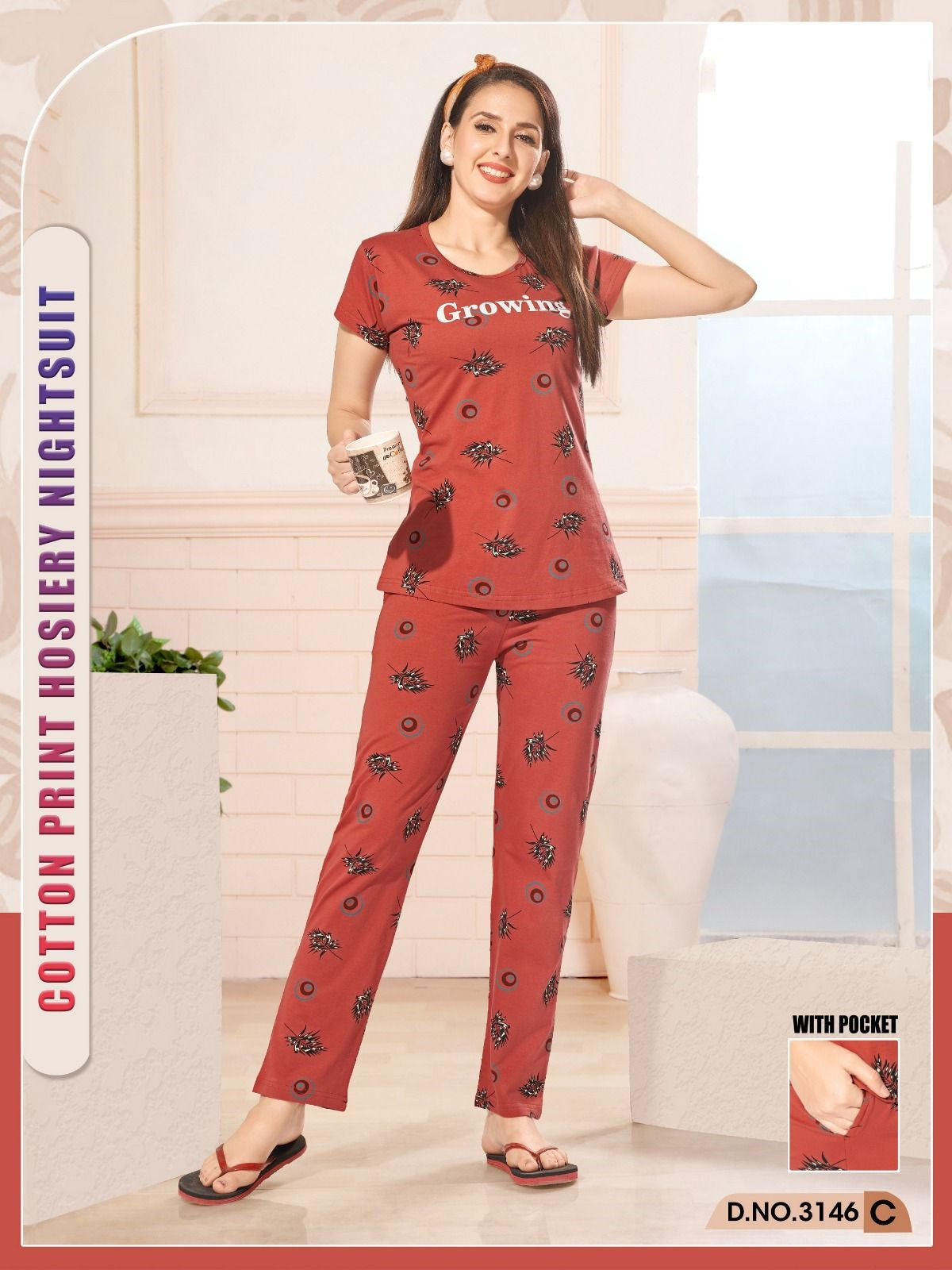 3146C Wld Hosiery Cotton Pyjama Night Suits Wholesaler