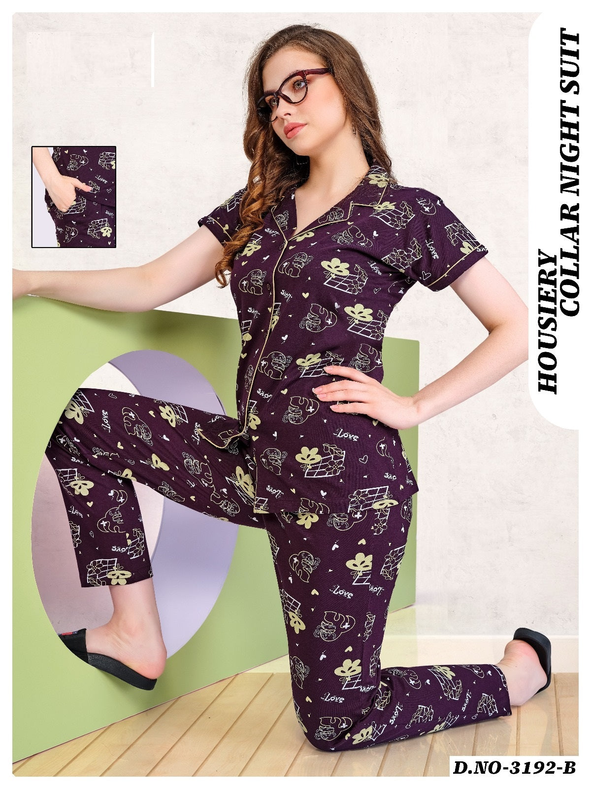 3192 B Wld Hosiery Collar Night Suits Exporter Ahmedabad