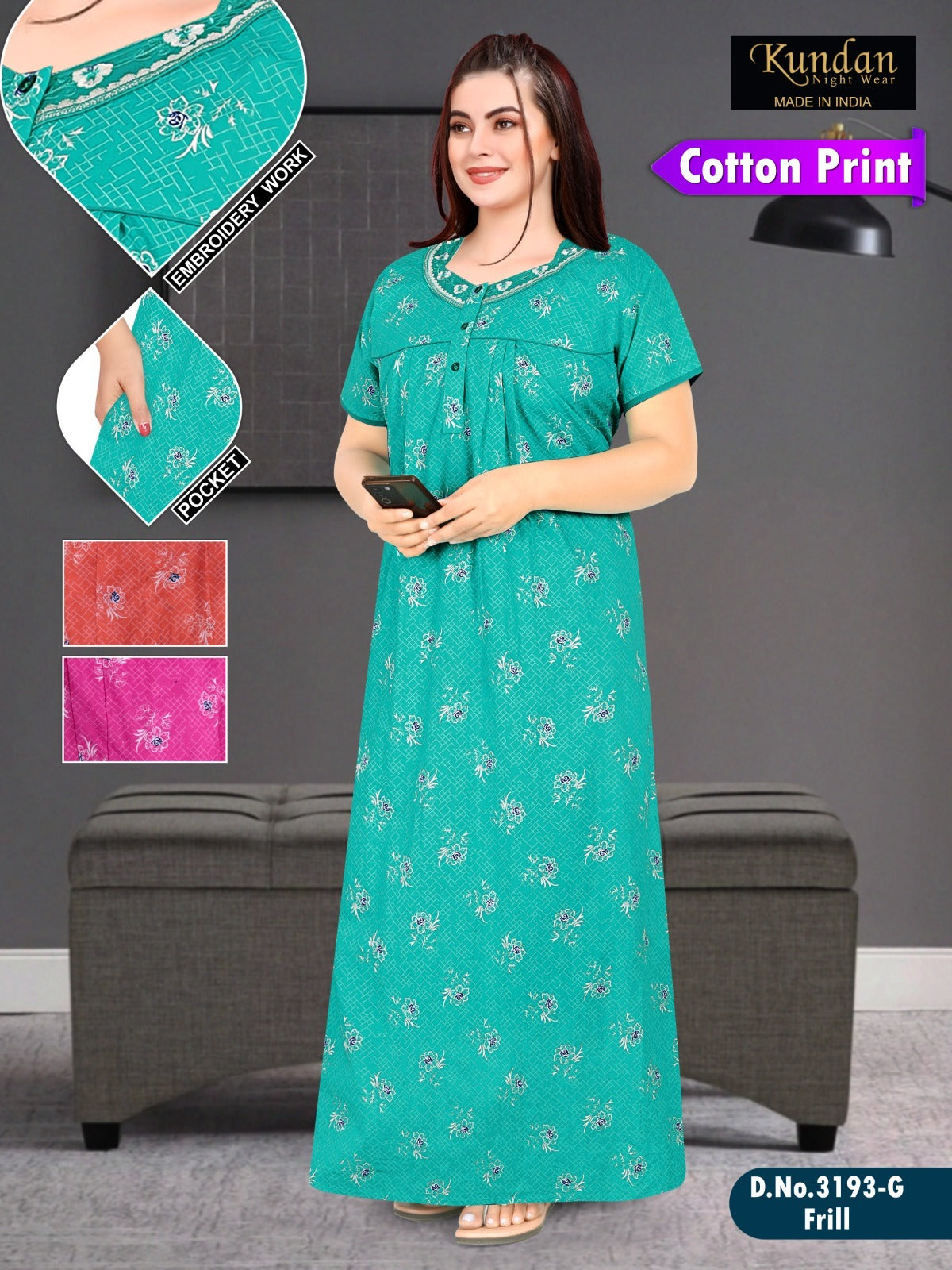 3193 Wld Cotton Night Gowns Manufacturer India