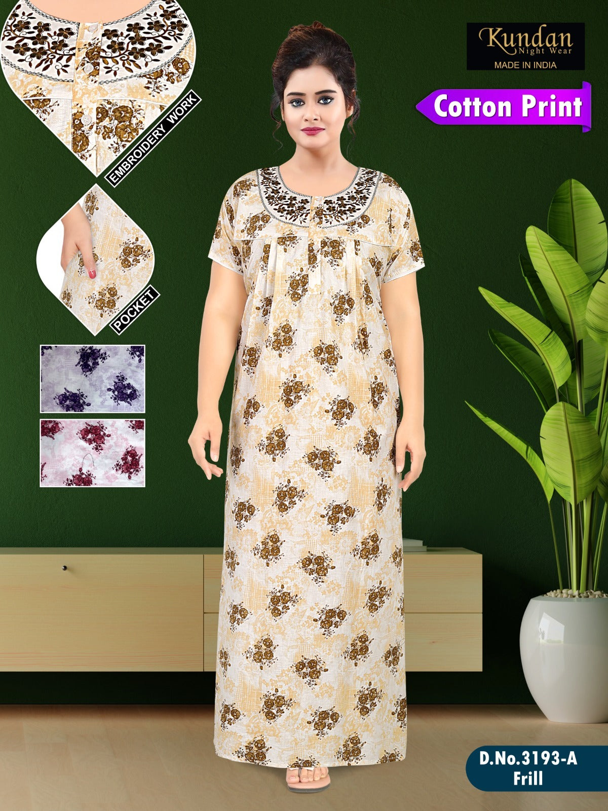 3193 Wld Cotton Night Gowns Manufacturer India