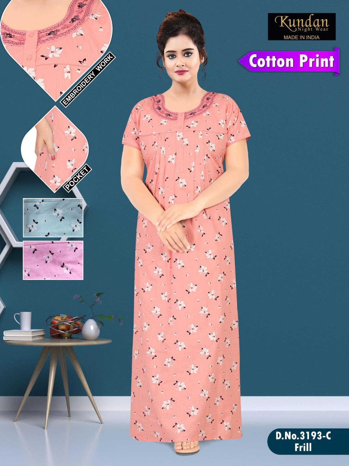 3193 Wld Cotton Night Gowns Manufacturer India