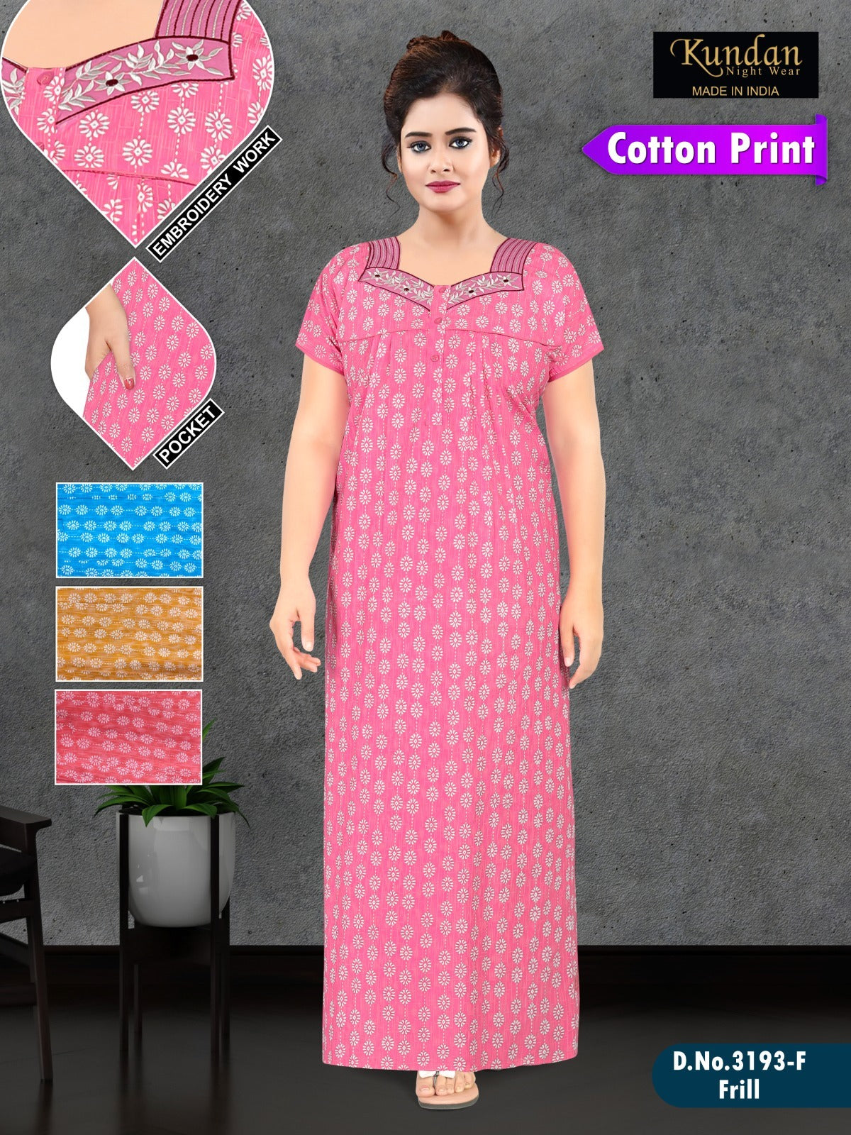 3193 Wld Cotton Night Gowns Manufacturer India