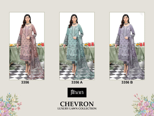 3356 Chevron Luxury Lawn Collection Jihan Lawn Cotton Pakistani Salwar Suits Exporter Gujarat