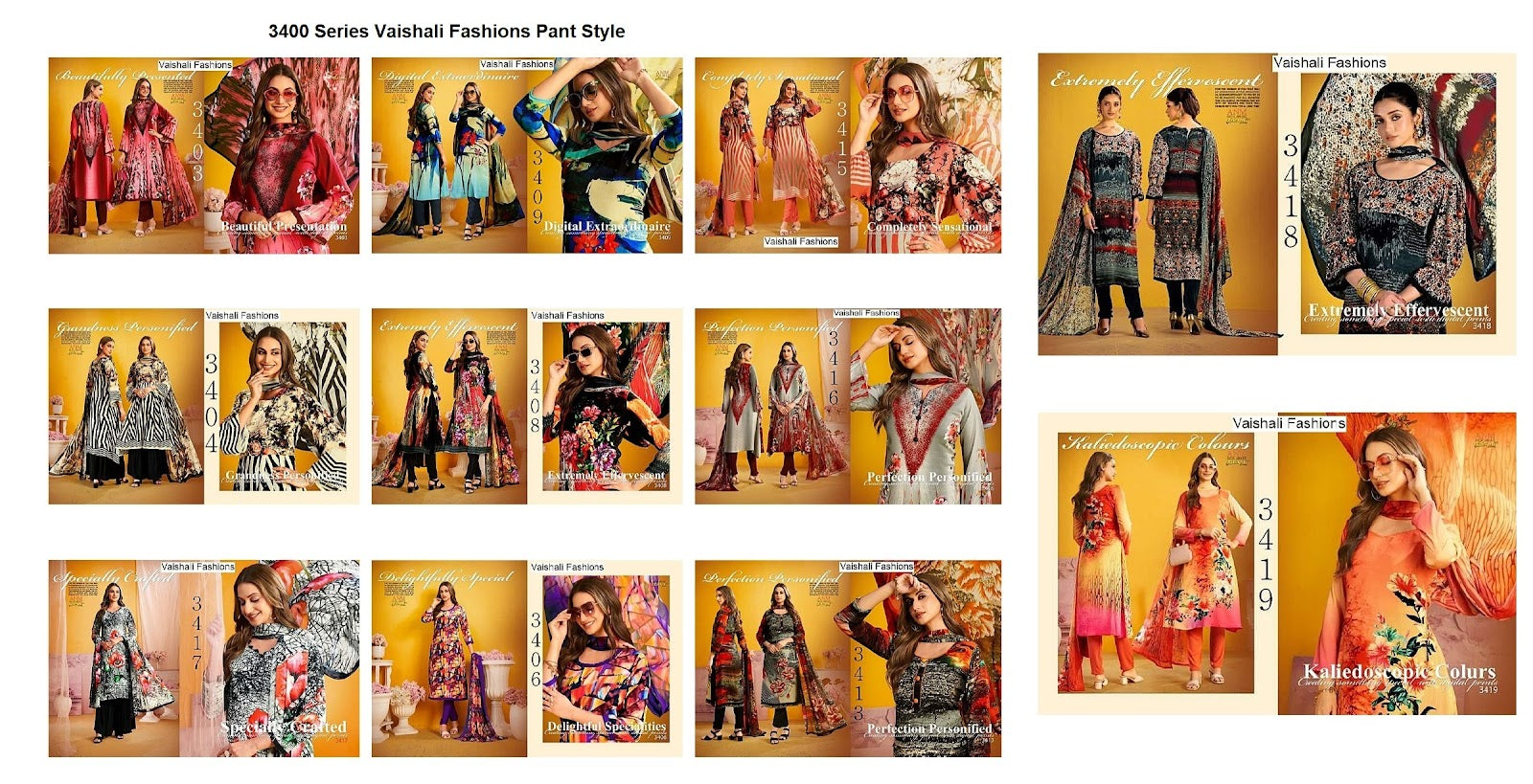 3400 Series Vaishali Fashions Crape Pant Style Suits Supplier India