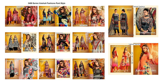 3400 Series Vaishali Fashions Crape Pant Style Suits Supplier India