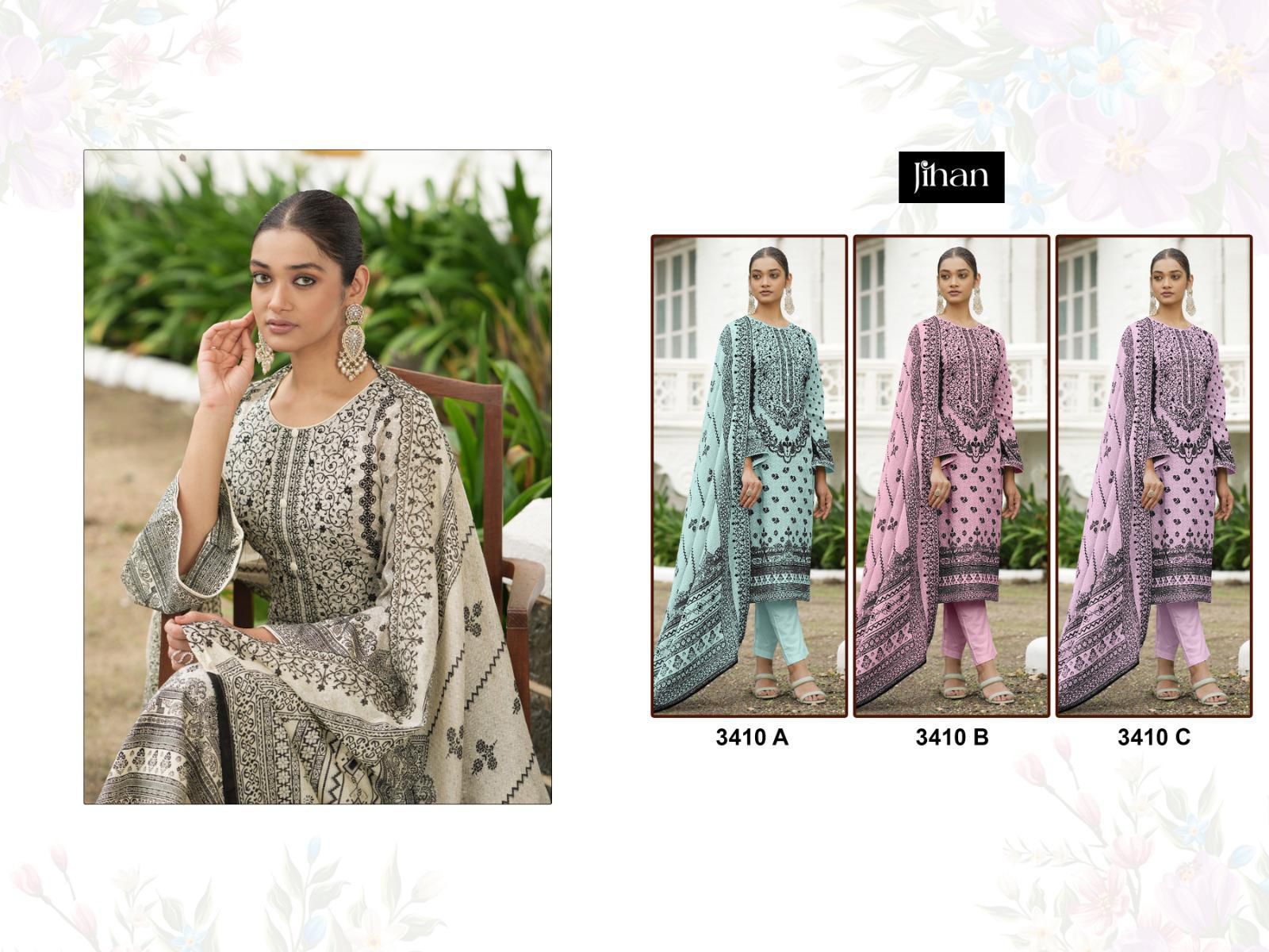3410 Jihan Pure Lawn Pakistani Salwar Suits Supplier Ahmedabad