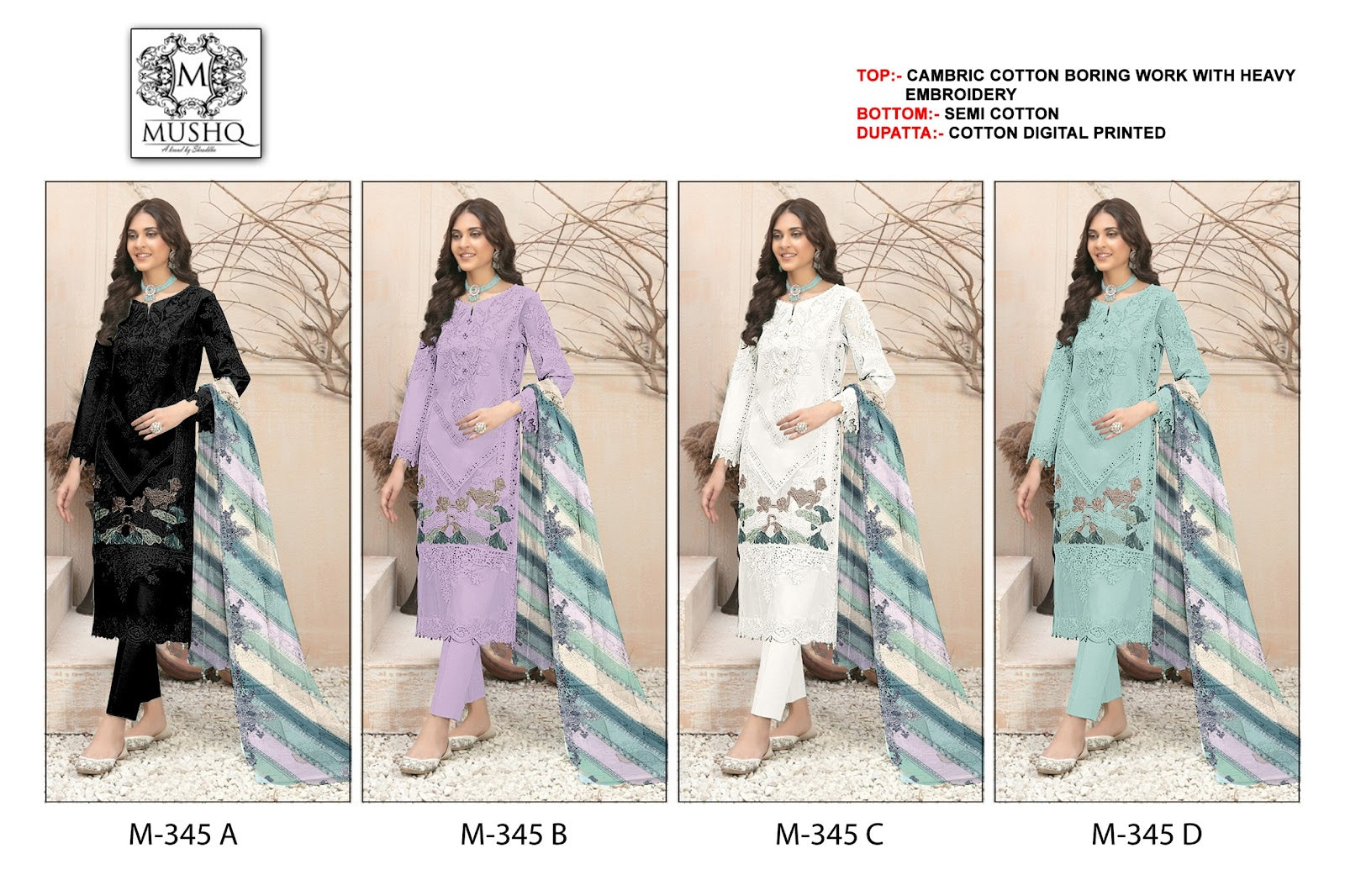 345 Mushq Cambric Cotton Pakistani Salwar Suits Exporter Ahmedabad
