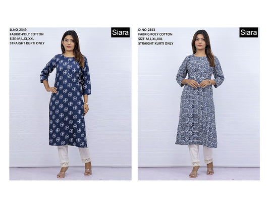3/4 Sleeves Siara Cotton Straight Cut Kurtis Wholesaler Gujarat