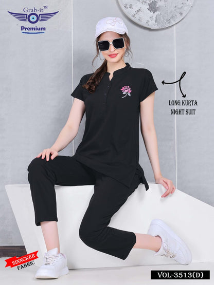 3513 D Grab It Sinker Kurta Night Suits Wholesale Price