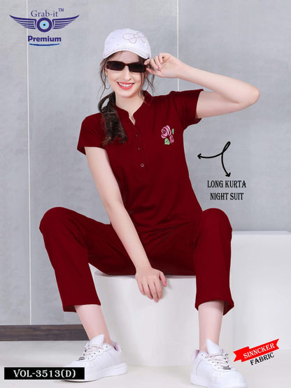 3513 D Grab It Sinker Kurta Night Suits Wholesale Price