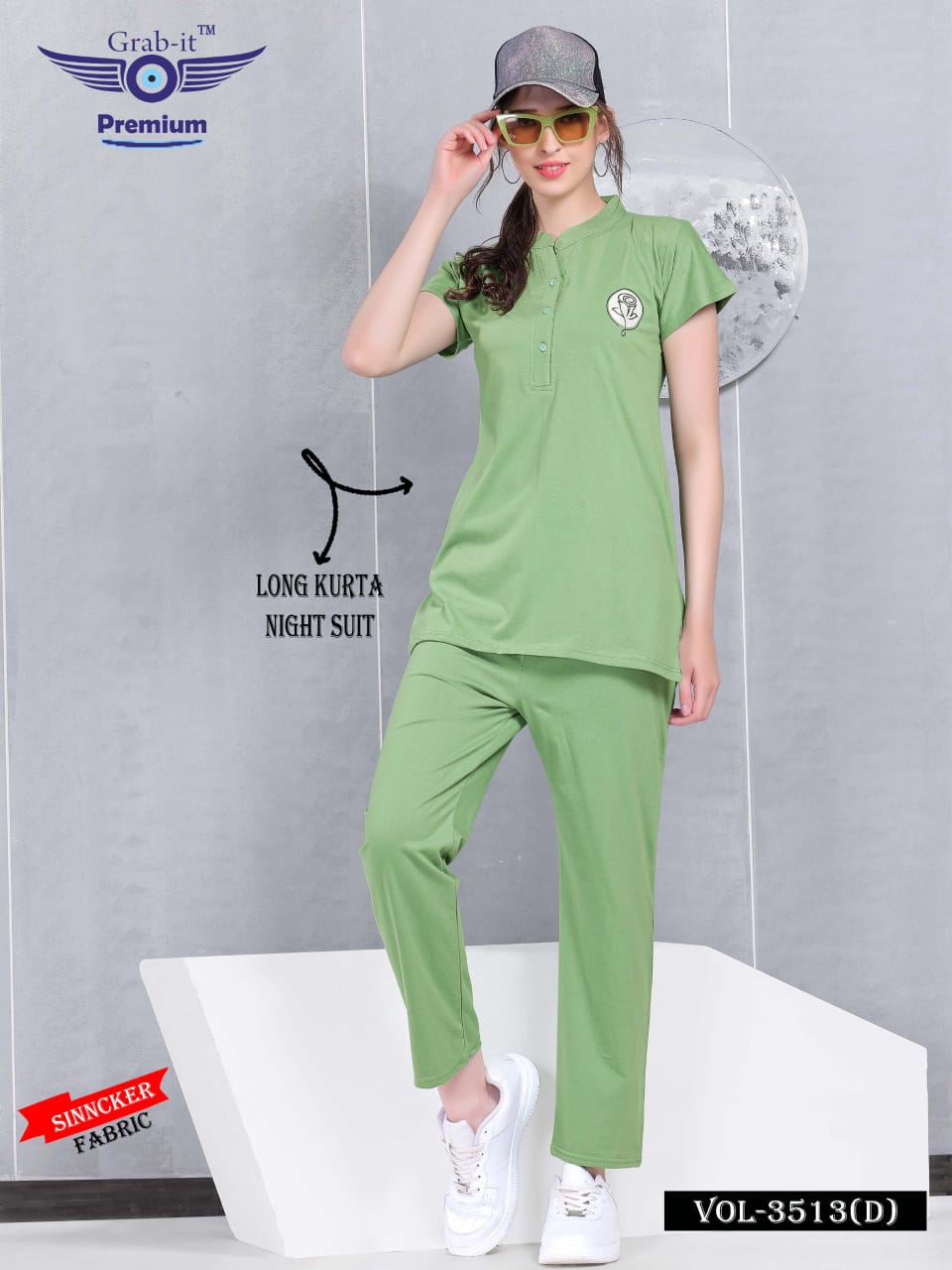 3513 D Grab It Sinker Kurta Night Suits Wholesale Price