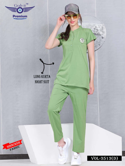 3513 D Grab It Sinker Kurta Night Suits Wholesale Price