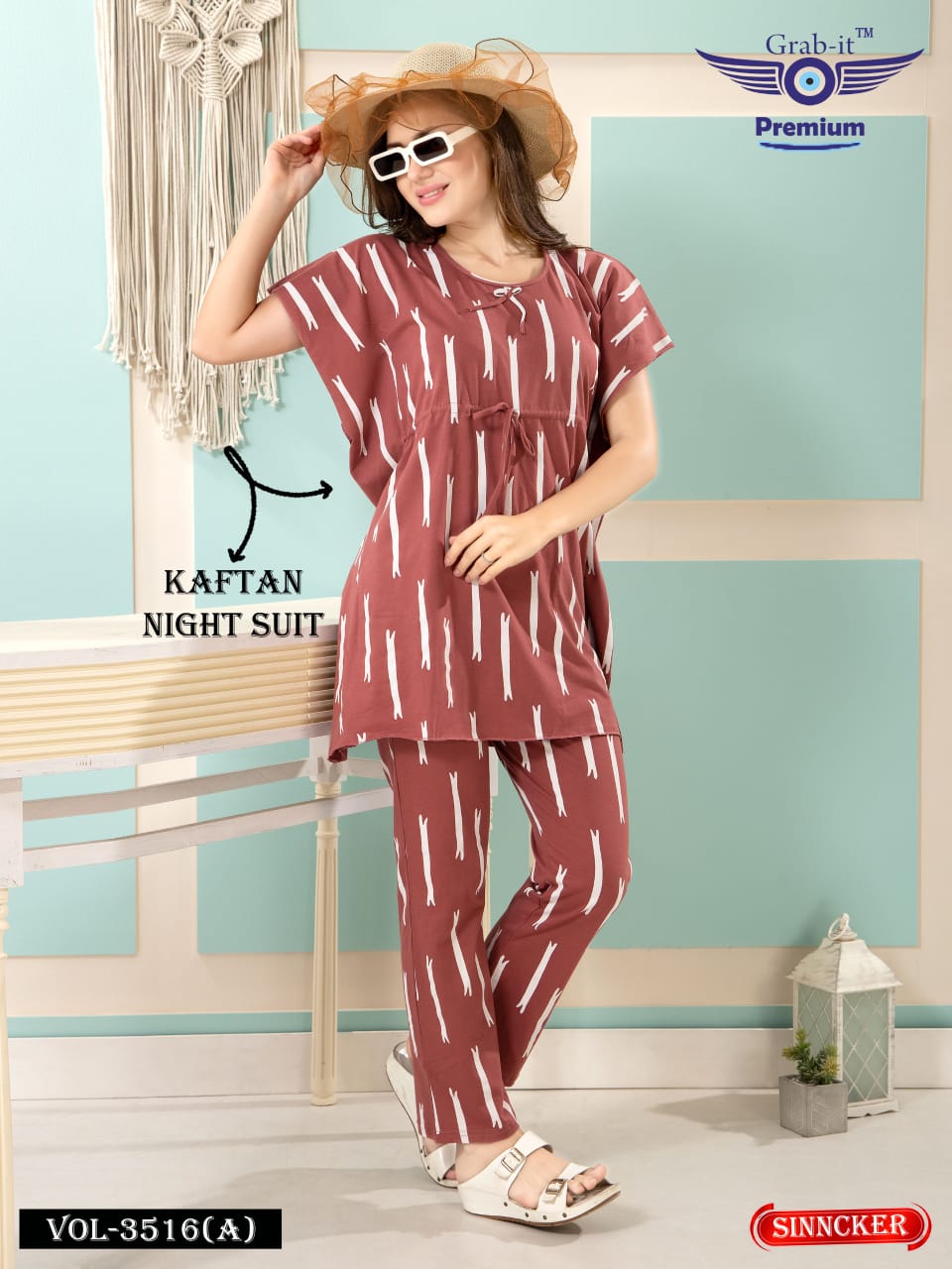 3516 A Grab It Sinker Kaftan Night Suits Supplier