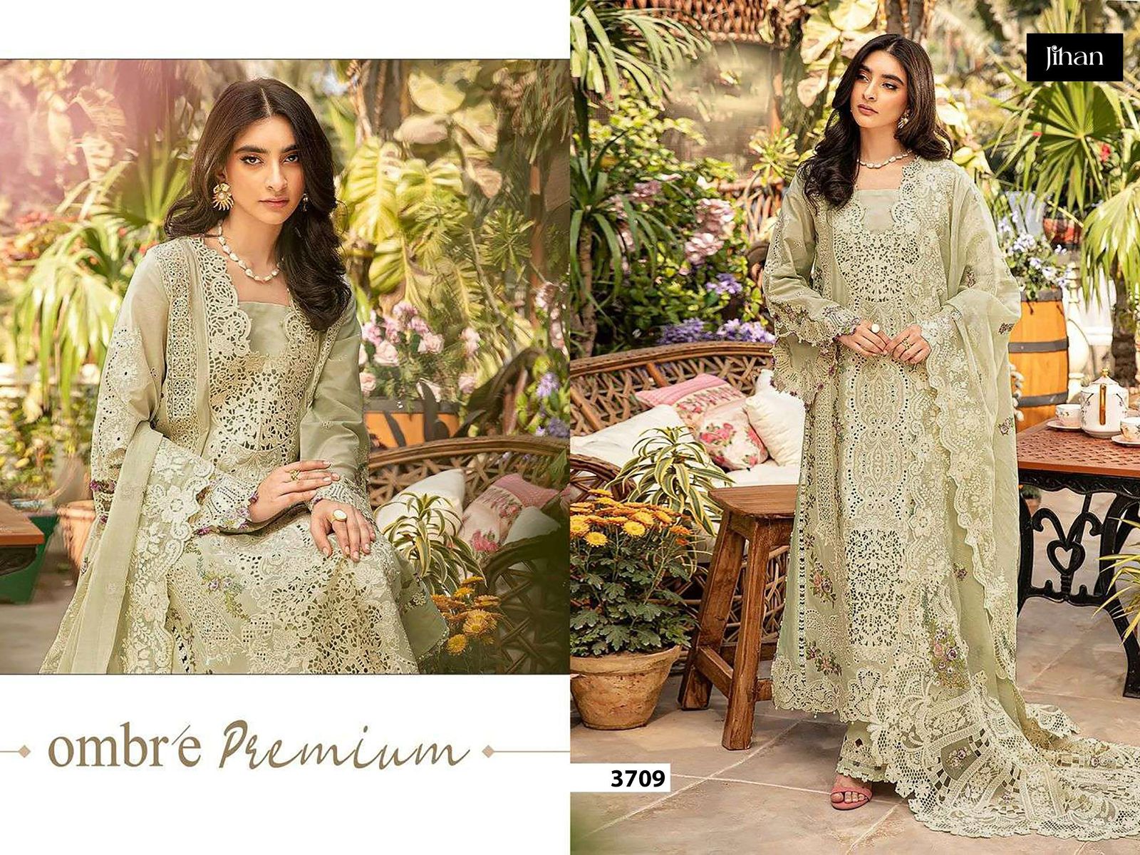 3707-3709 Ombre Premium Jihan Cotton Pakistani Patch Work Suits Manufacturer India
