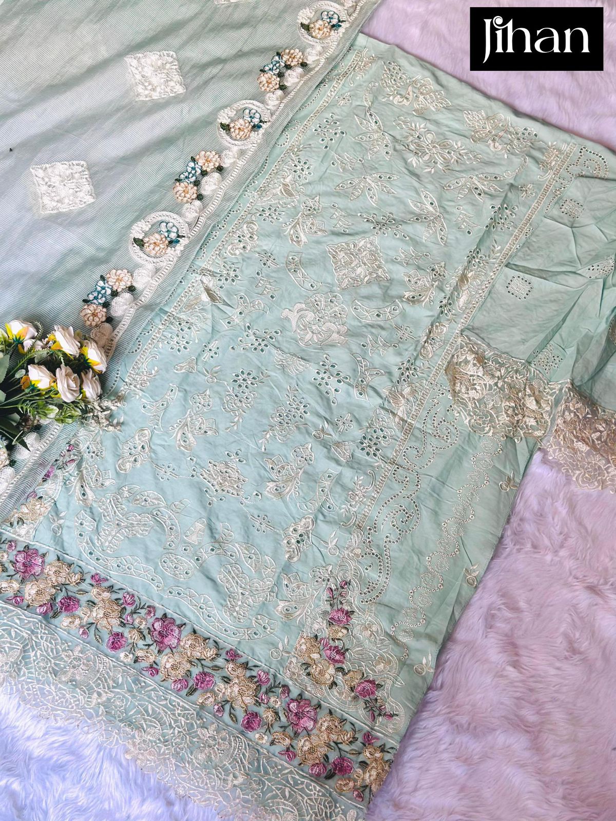3707-3709 Ombre Premium Jihan Cotton Pakistani Patch Work Suits Manufacturer India