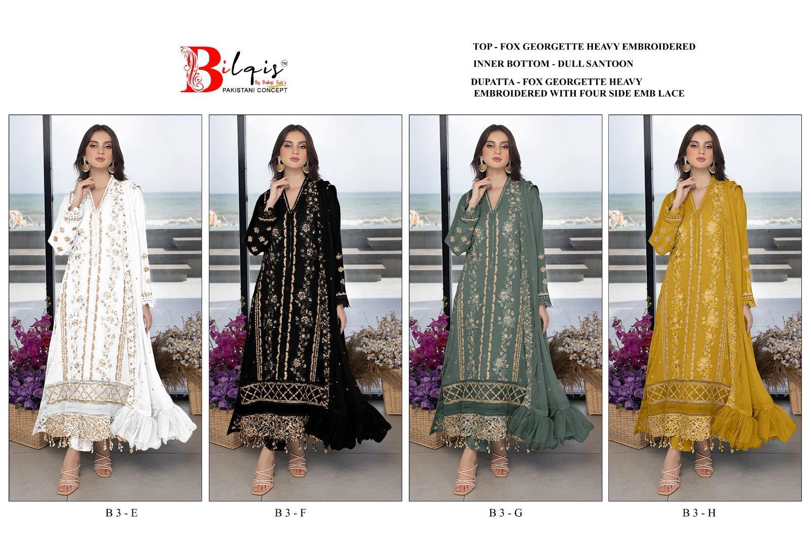 3 Efgh Bilqis Fox Georgette Pakistani Salwar Suits Supplier Ahmedabad