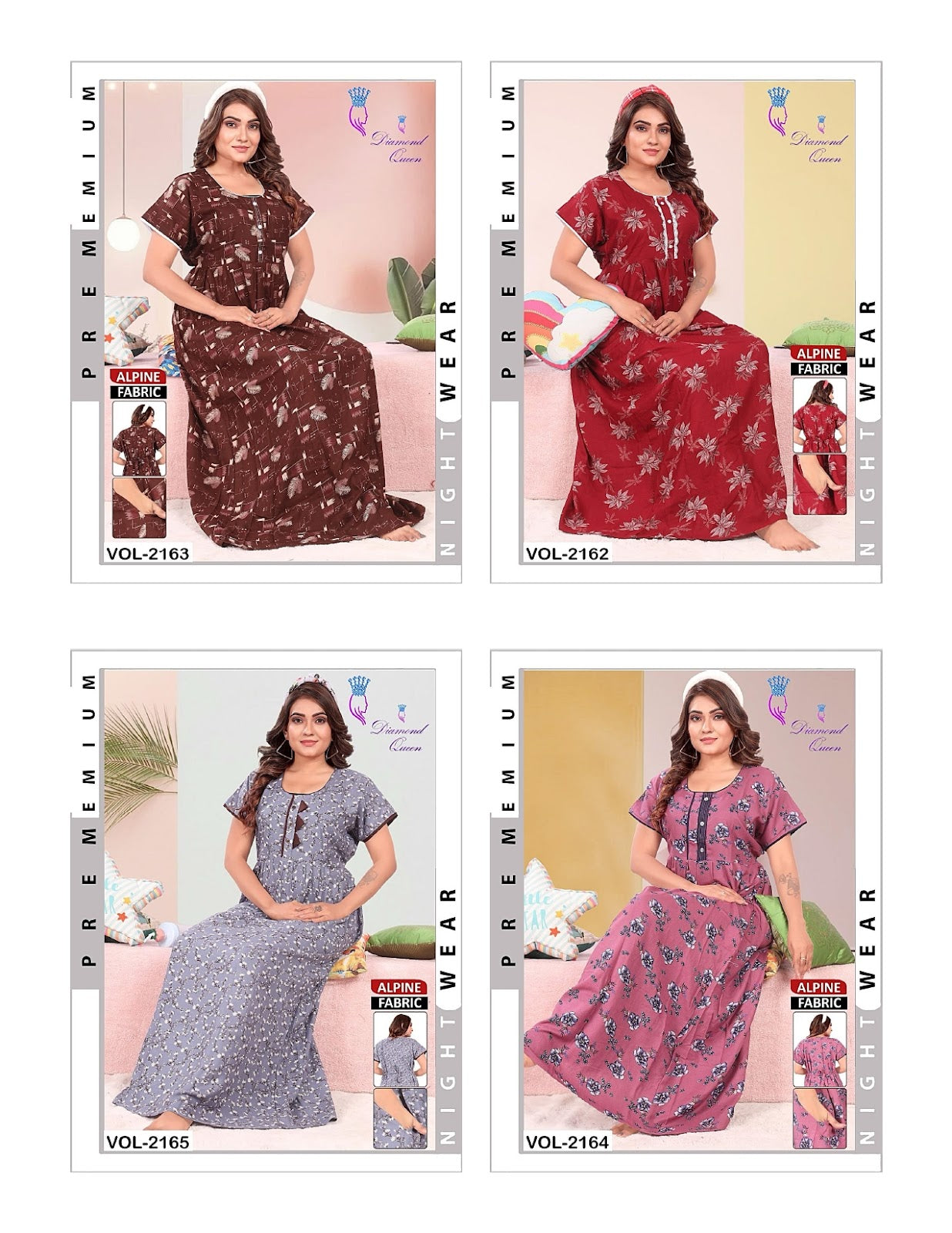 3 Buttons Diamond Queen Alpine Night Gowns Wholesale Price