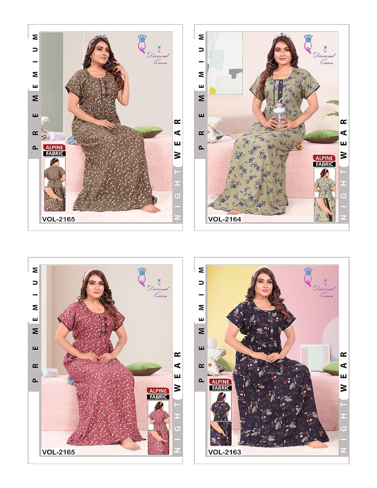 3 Buttons Diamond Queen Alpine Night Gowns Wholesale Price