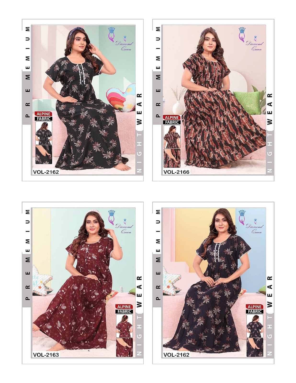 3 Buttons Diamond Queen Alpine Night Gowns Wholesale Price