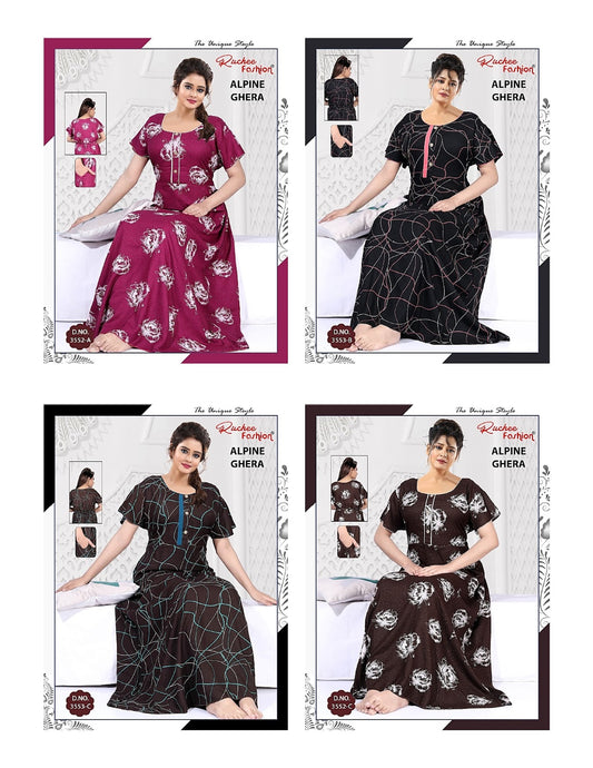 3 Buttons Ruchee Fashion Alpine Night Gowns Exporter India