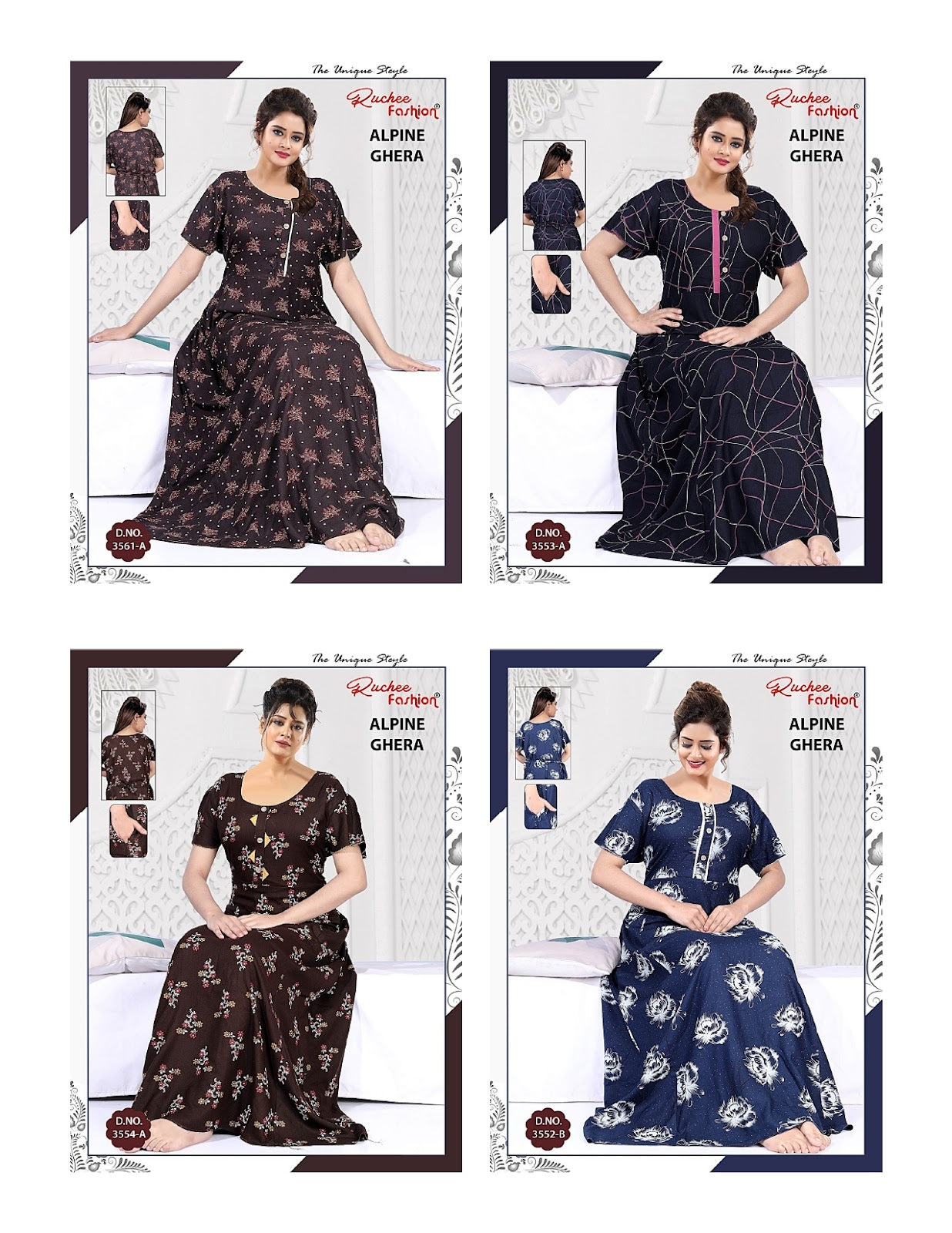 3 Buttons Ruchee Fashion Alpine Night Gowns Exporter India