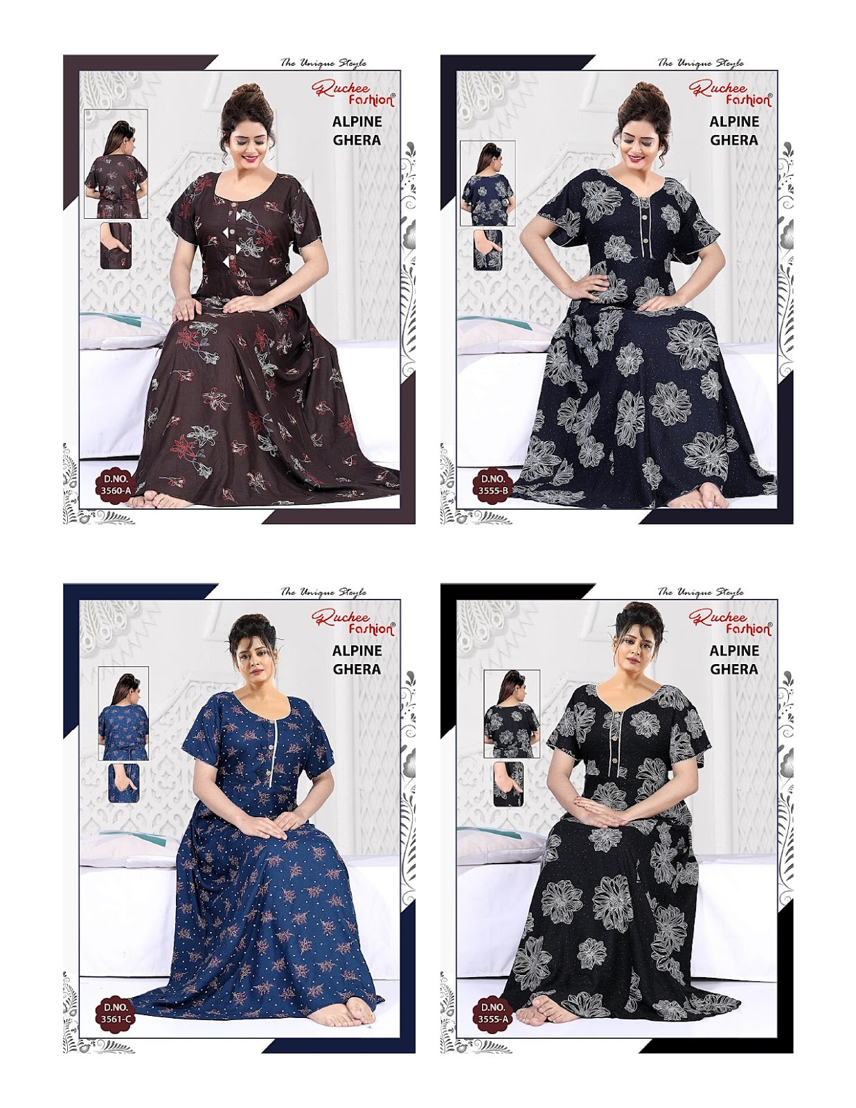 3 Buttons Ruchee Fashion Alpine Night Gowns Exporter India