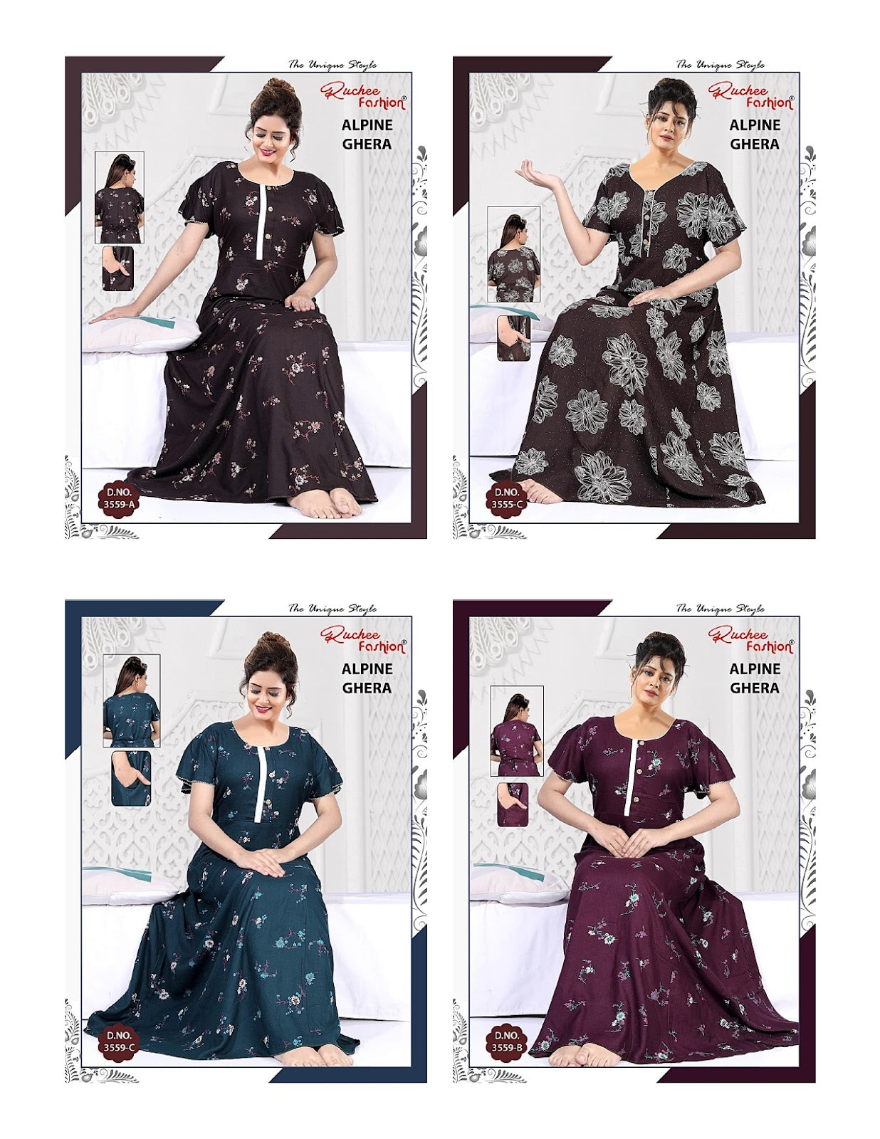 3 Buttons Ruchee Fashion Alpine Night Gowns Exporter India