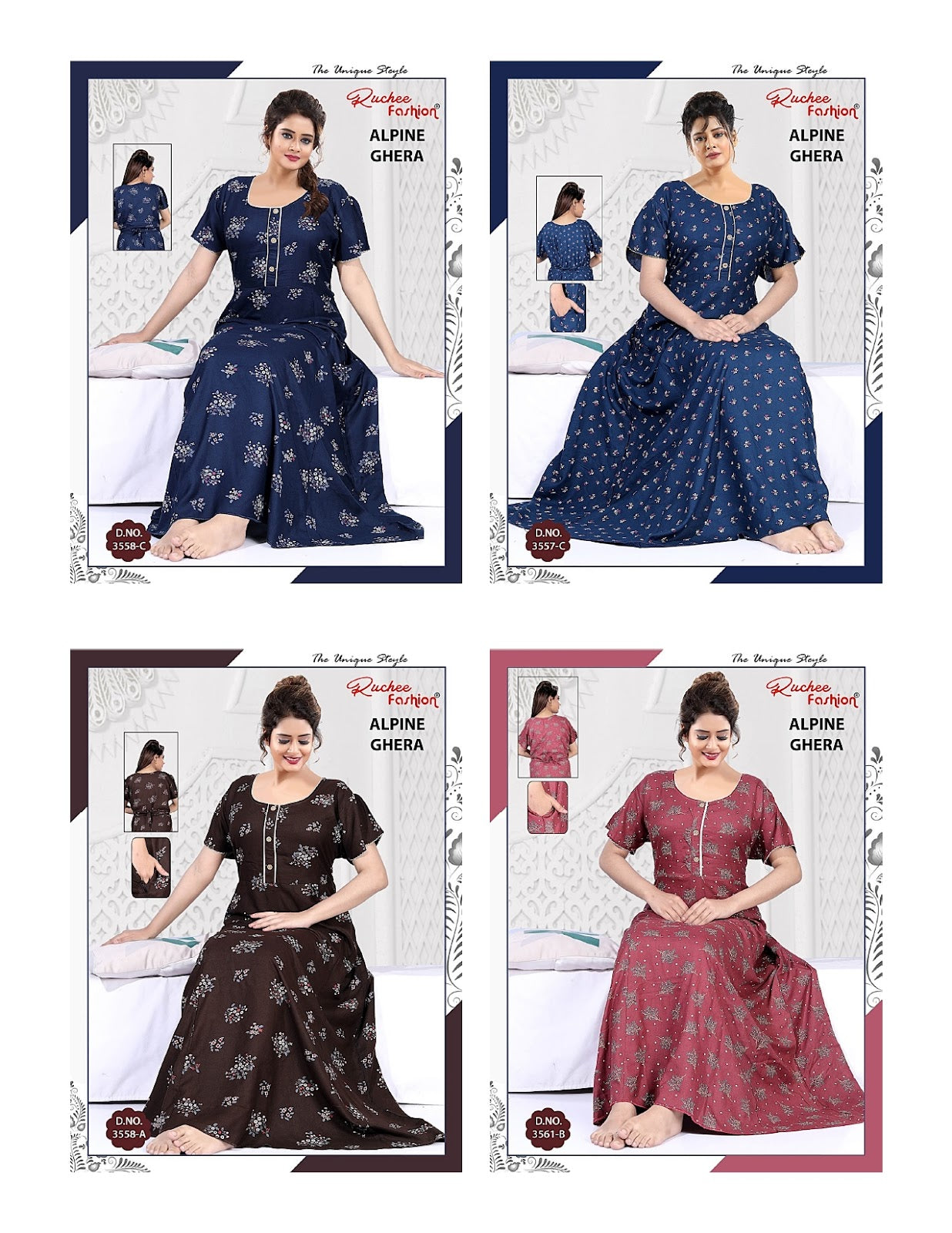 3 Buttons Ruchee Fashion Alpine Night Gowns Exporter India