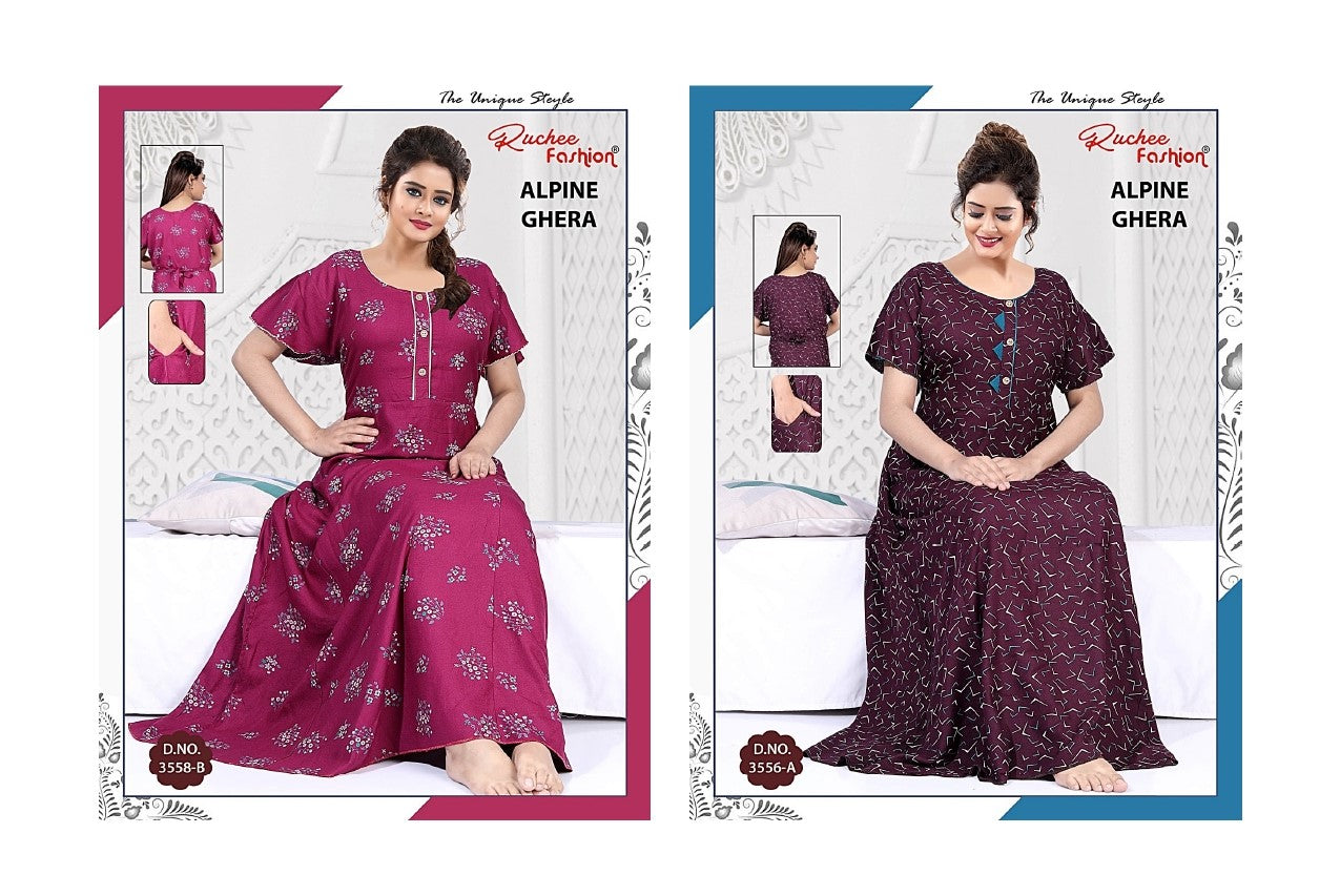3 Buttons Ruchee Fashion Alpine Night Gowns Exporter India