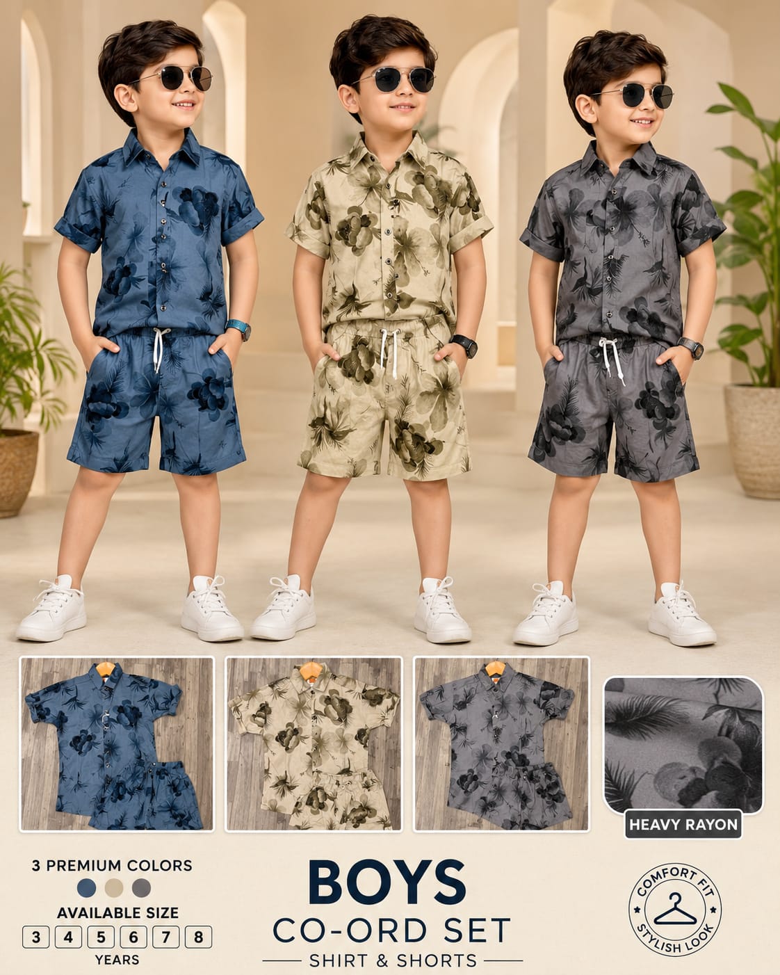 3 Colors 3 Model Chapter 16 Rayon Boys Co Ord Set Exporter India