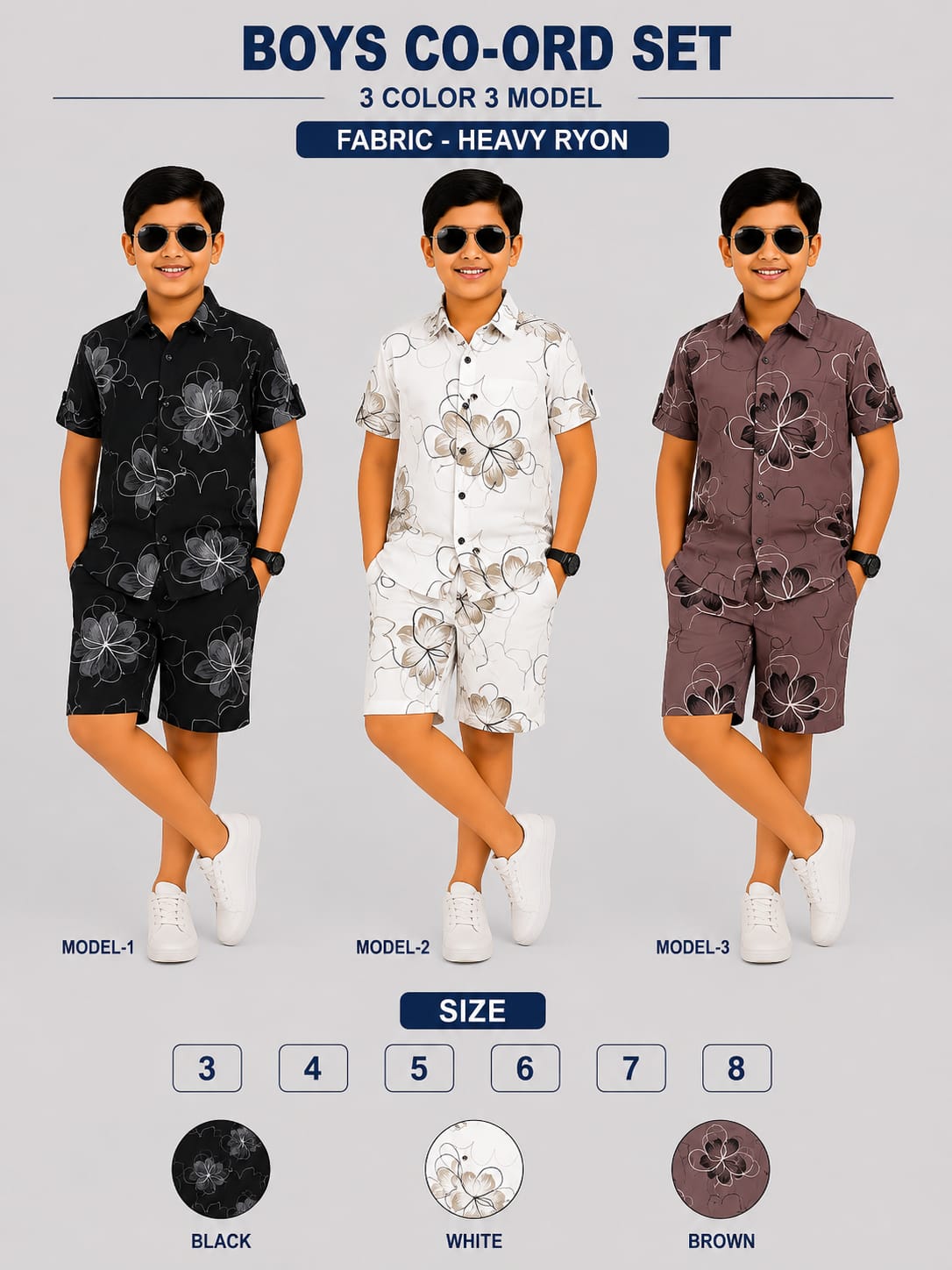 3 Colors 3 Model Chapter 16 Rayon Boys Co Ord Set Exporter India