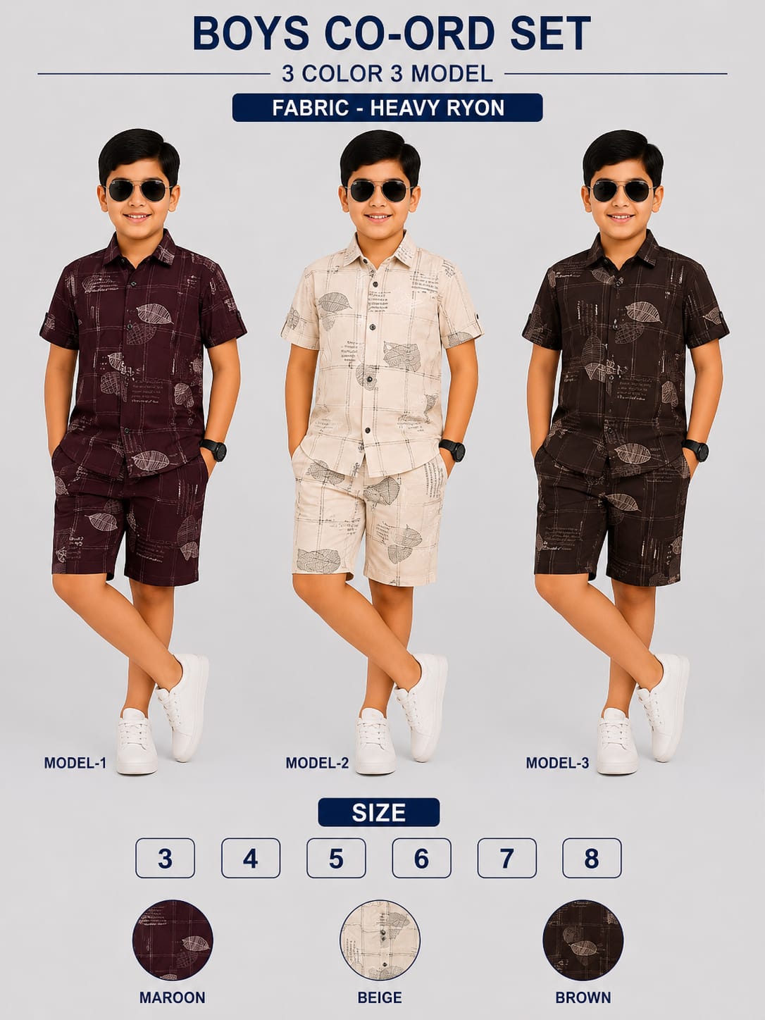 3 Colors 3 Model Chapter 16 Rayon Boys Co Ord Set Exporter India