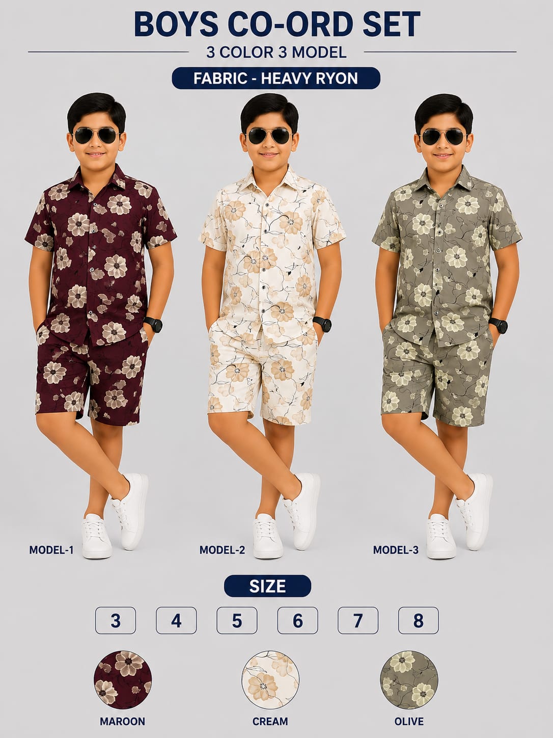 3 Colors 3 Model Chapter 16 Rayon Boys Co Ord Set Exporter India
