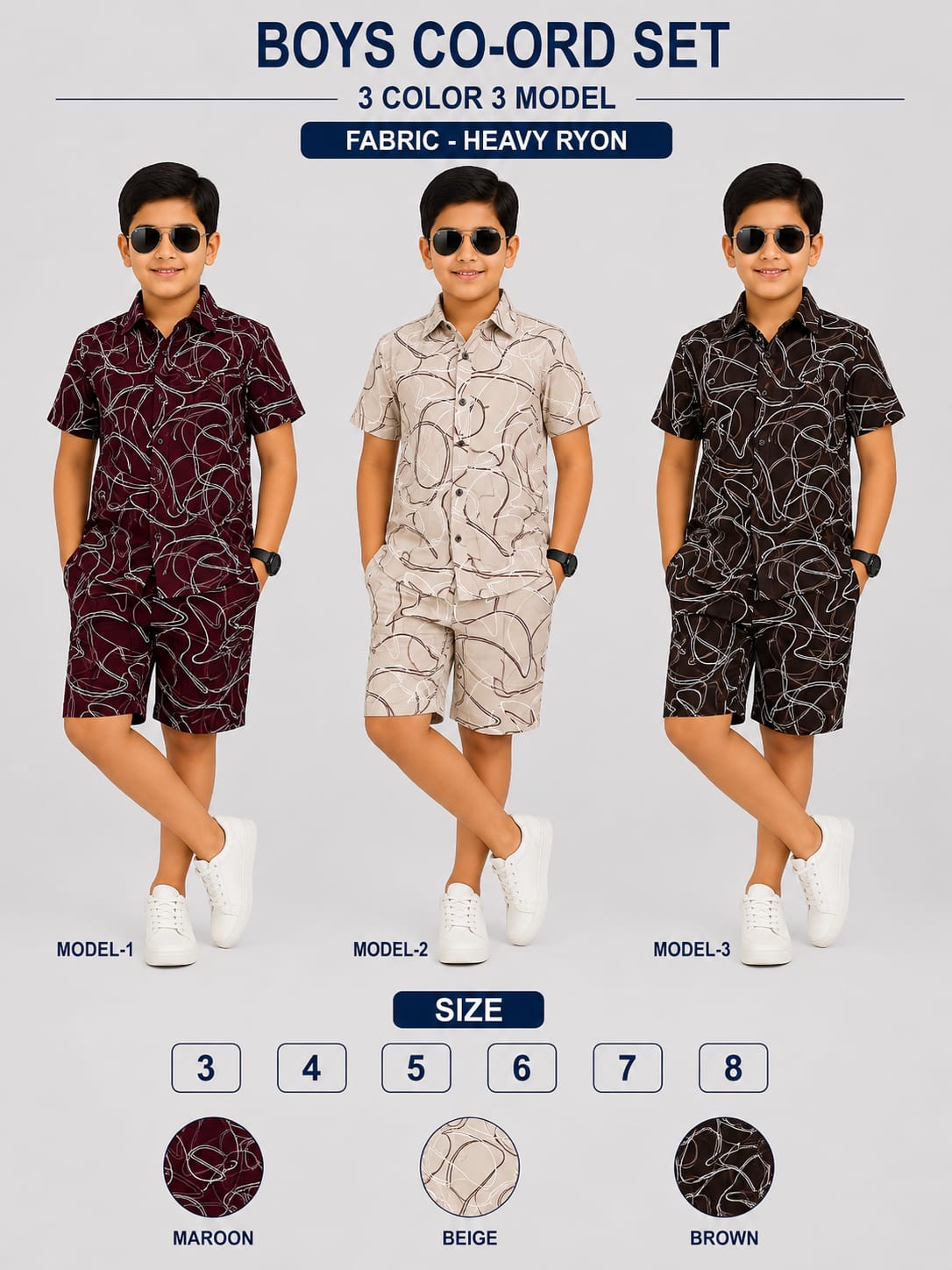 3 Colors 3 Model Chapter 16 Rayon Boys Co Ord Set Exporter India