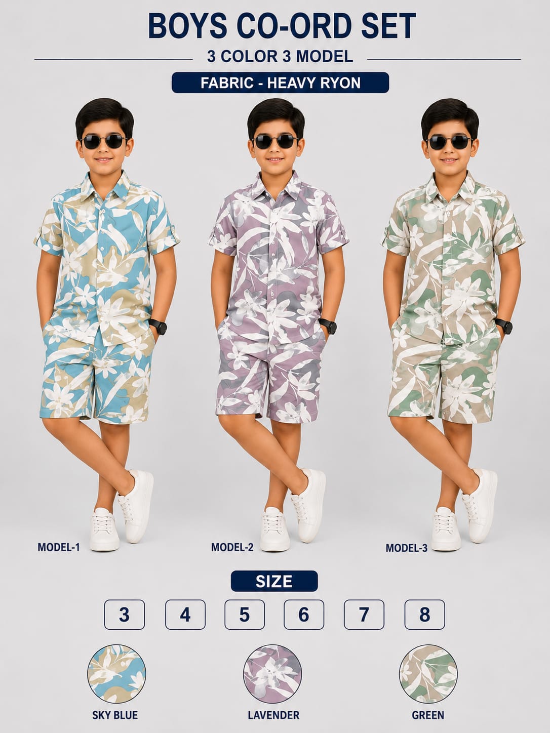 3 Colors 3 Model Chapter 16 Rayon Boys Co Ord Set Exporter India