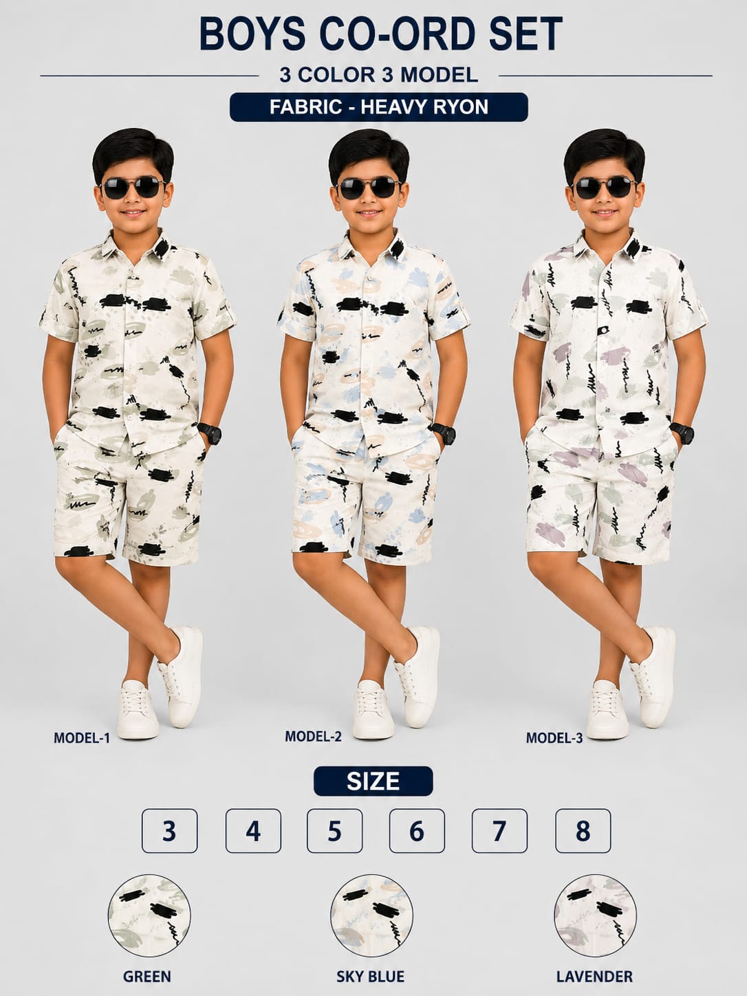 3 Colors 3 Model Chapter 16 Rayon Boys Co Ord Set Exporter India