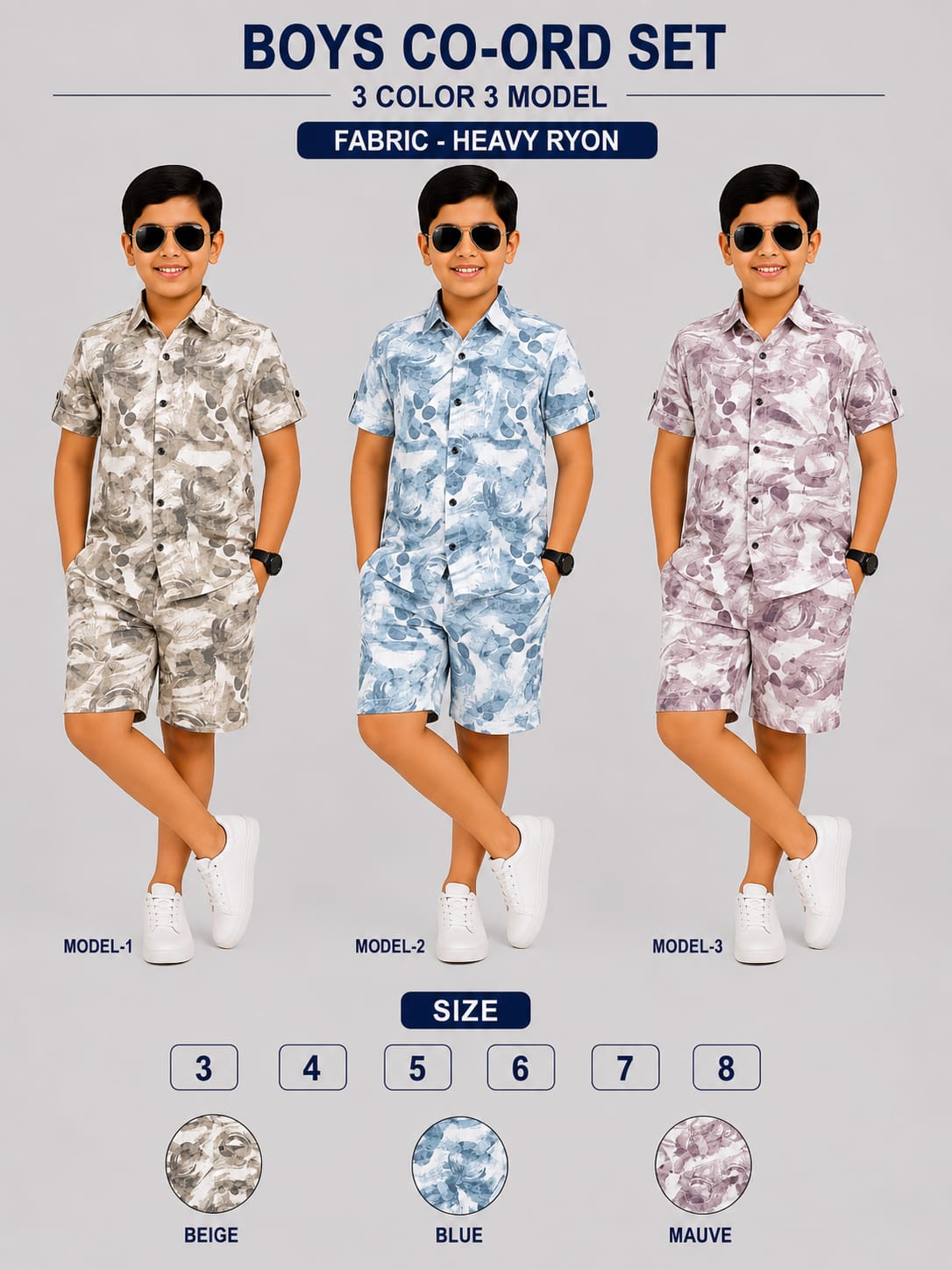 3 Colors 3 Model Chapter 16 Rayon Boys Co Ord Set Exporter India