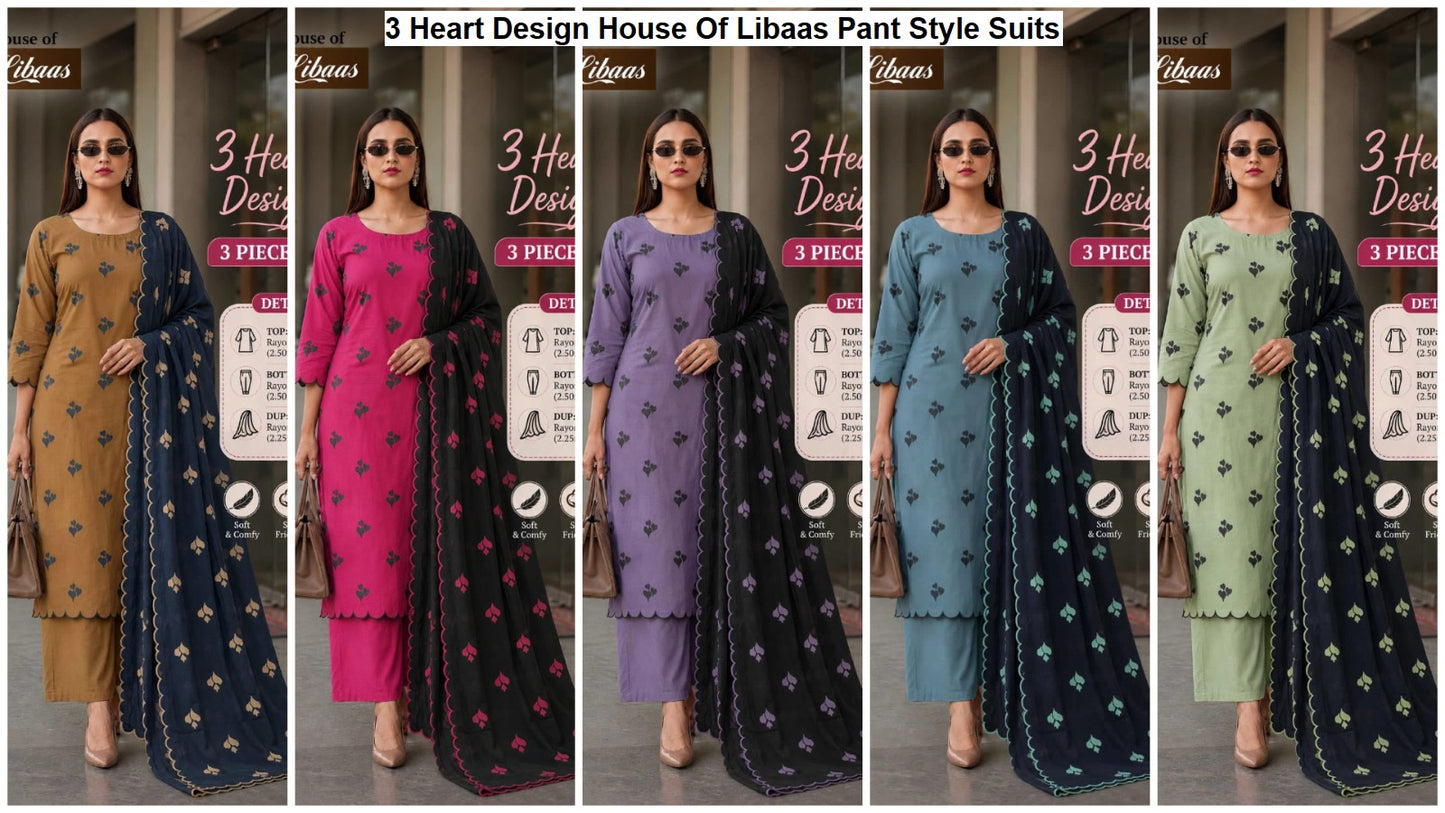 3 Heart Design House Of Libaas Reyon Pant Style Suits Wholesale Price