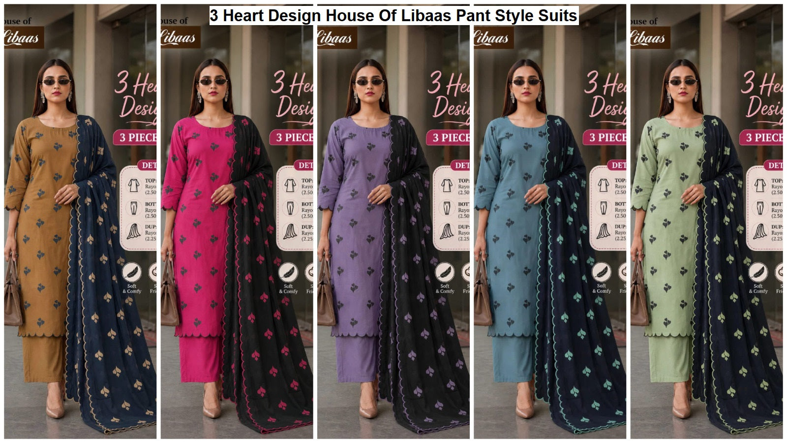 3 Heart Design House Of Libaas Reyon Pant Style Suits Wholesale Price