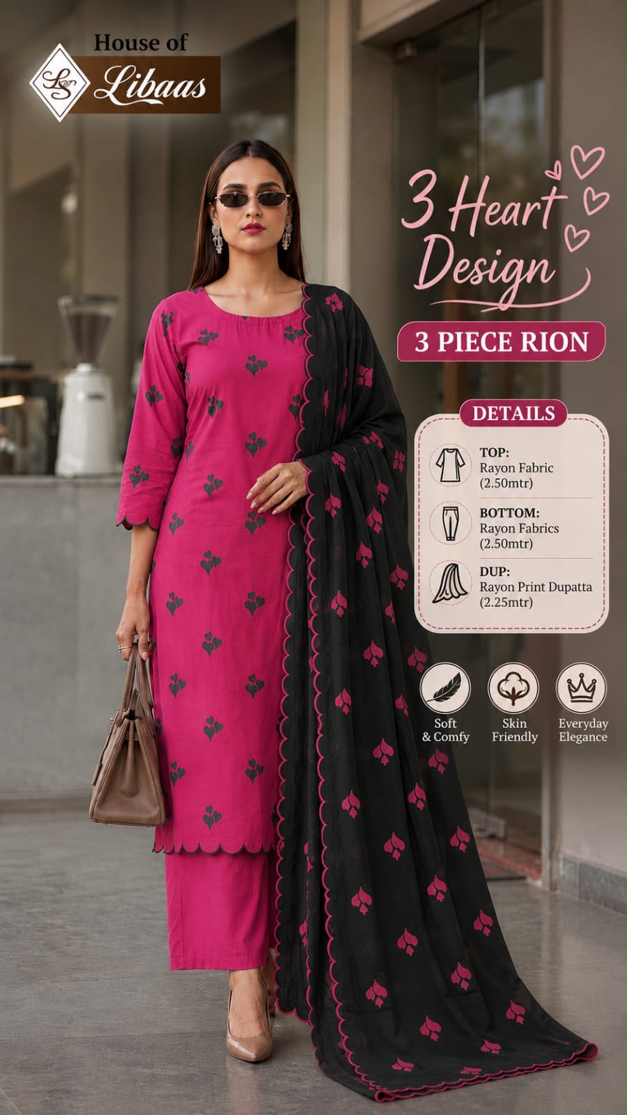 3 Heart Design House Of Libaas Reyon Pant Style Suits Wholesale Price