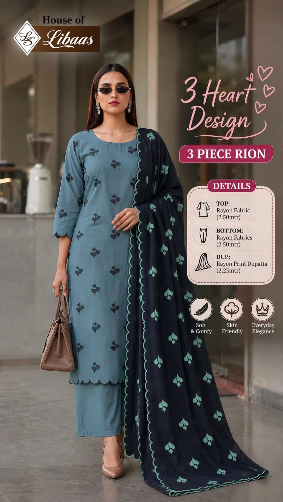 3 Heart Design House Of Libaas Reyon Pant Style Suits Wholesale Price