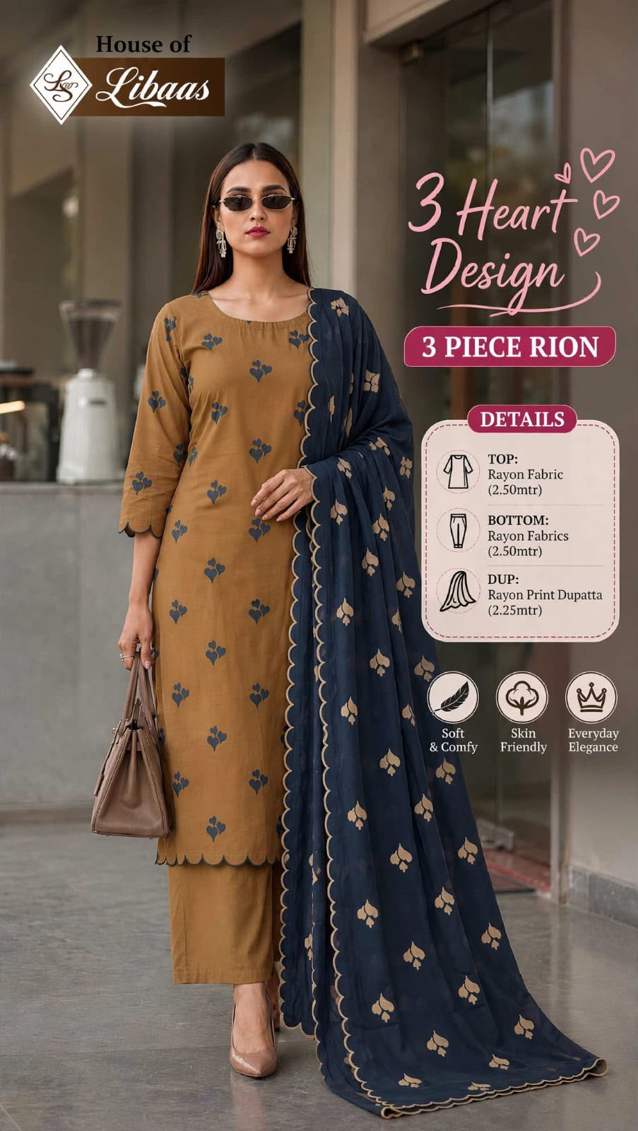 3 Heart Design House Of Libaas Reyon Pant Style Suits Wholesale Price