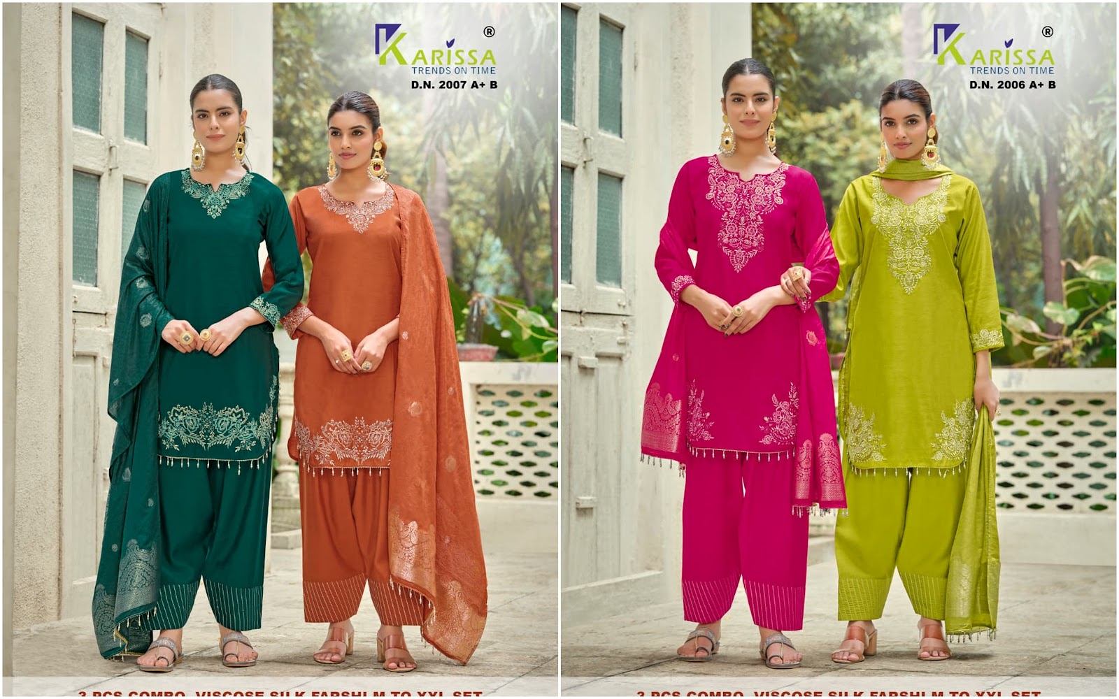 3 Pcs Farshi Salwar Karissa Viscose Silk Readymade Suits Exporter