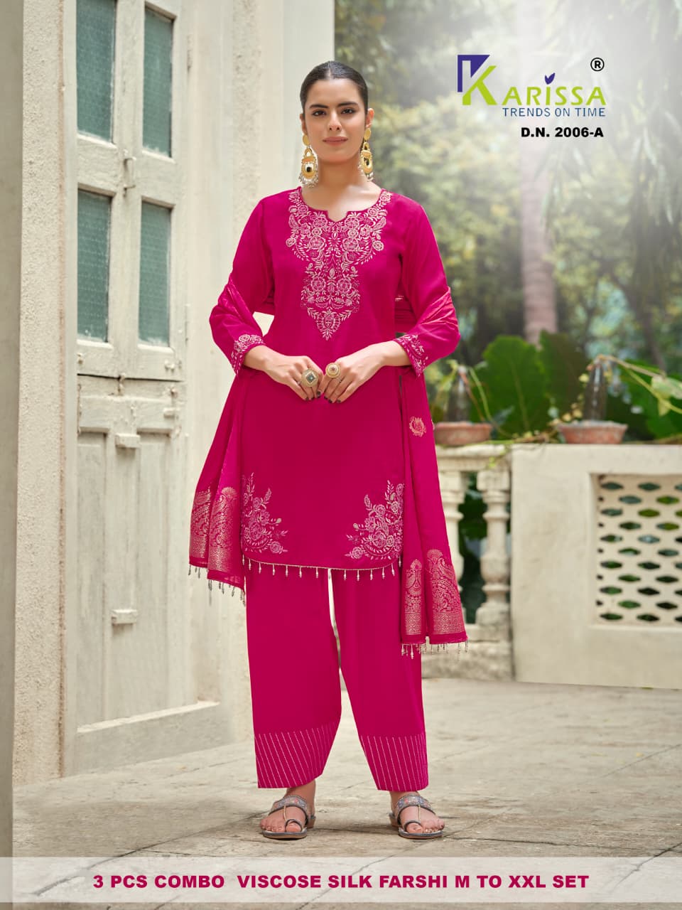 3 Pcs Farshi Salwar Karissa Viscose Silk Readymade Suits Exporter