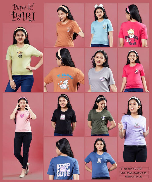 401 Papa Ki Pari Lycra Tencil Girls Tshirt Wholesale Price