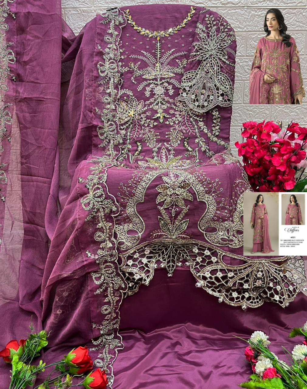 4021 Maria B Chiffons Shree Fabs Pakistani Salwar Suits Manufacturer Ahmedabad