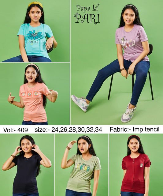 409 Papa Ki Pari Tencil Lycra Girls Tshirt Supplier