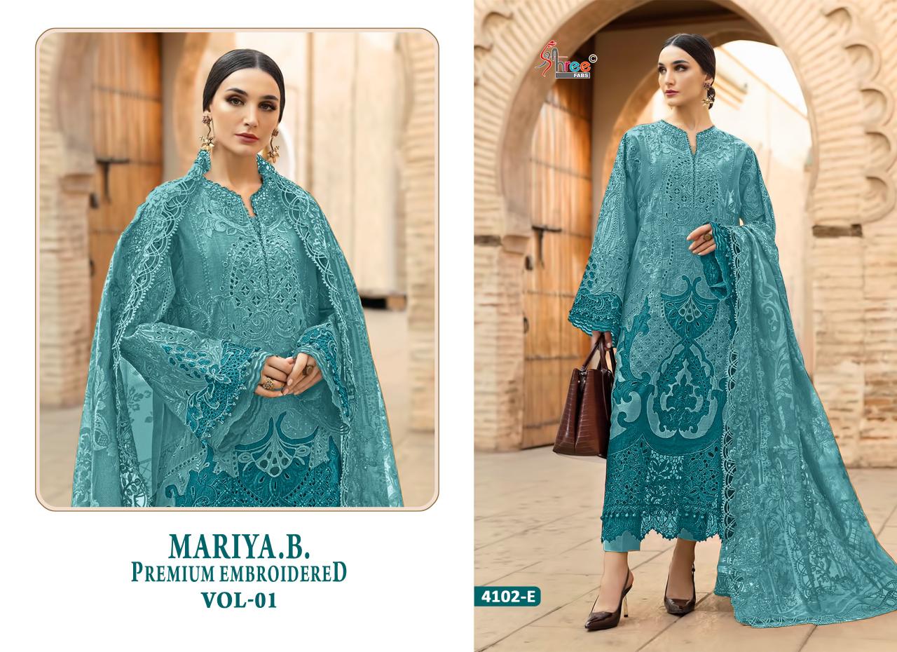 4102 Bcde Mariya B Premium Embroidered Vol 1 Shree Fabs Cotton Pakistani Salwar Suits Wholesaler India