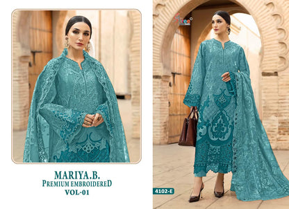 4102 Bcde Mariya B Premium Embroidered Vol 1 Shree Fabs Cotton Pakistani Salwar Suits Wholesaler India